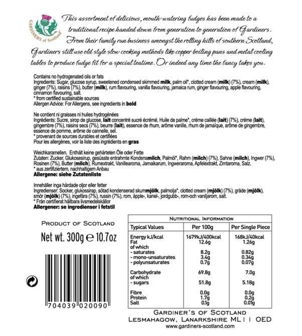 Gardiners of Scotland Handmade Fudge, Assorted Flavors, 300g Tin, 10.7 Ounce