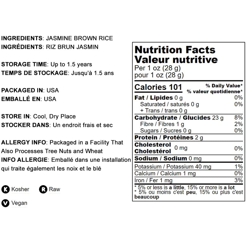 Food to Live Jasmine Brown Rice, 1.5 Pounds - Whole-Grain and Long-Grain Thai Rice, Vegan, Kosher, Bulk. Higher in Fiber than Wh