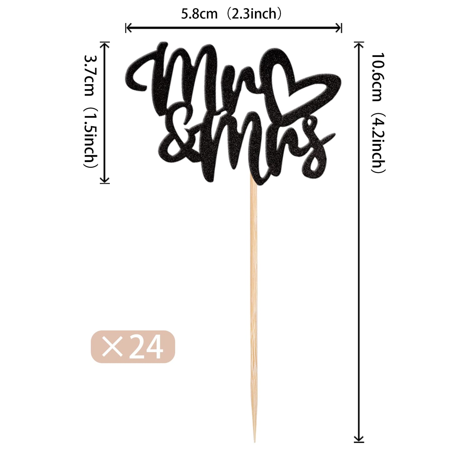 36 Pcs Mr & Mrs Cupcake Toppers With Love Heart Bridal Shower Cupcake Picks For Wedding Engagement Theme Party Cake Decorations