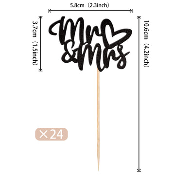 36 Pcs Mr & Mrs Cupcake Toppers With Love Heart Bridal Shower Cupcake Picks For Wedding Engagement Theme Party Cake Decorations