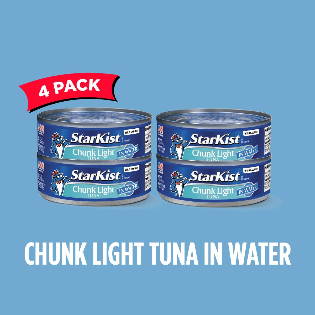 StarKist Chunk Light Tuna in Water, 5 oz (4 Pack) Canned Tuna Fish, Wild Caught, Gluten Free, Ready to Eat, Perfect for Salads,