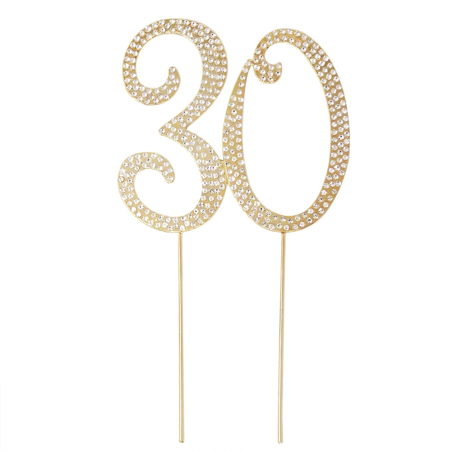 Honbay Cake Topper, Sparkly Crystal Rhinestones Decoration for 30th Birthday or Wedding Anniversary, Gold