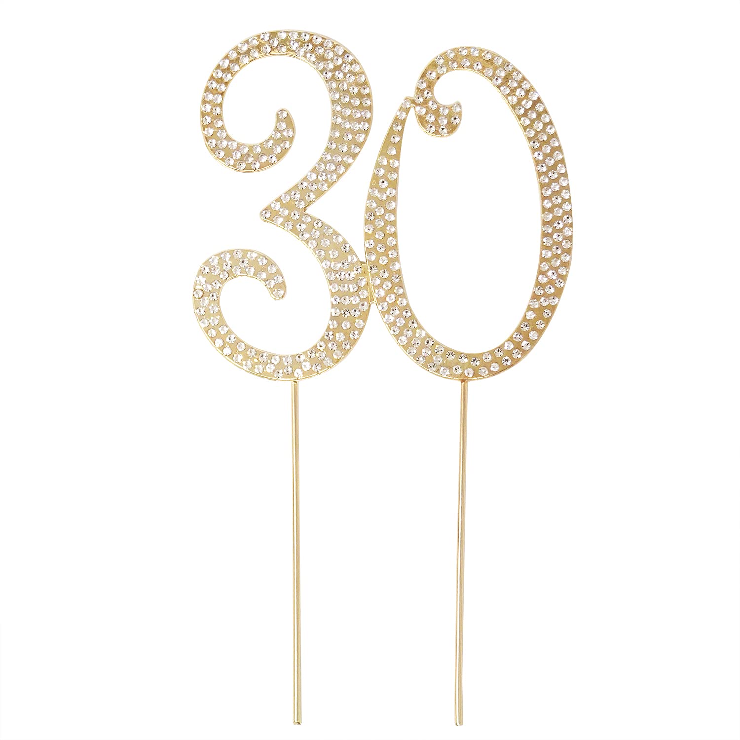 Honbay Cake Topper, Sparkly Crystal Rhinestones Decoration for 30th Birthday or Wedding Anniversary, Gold