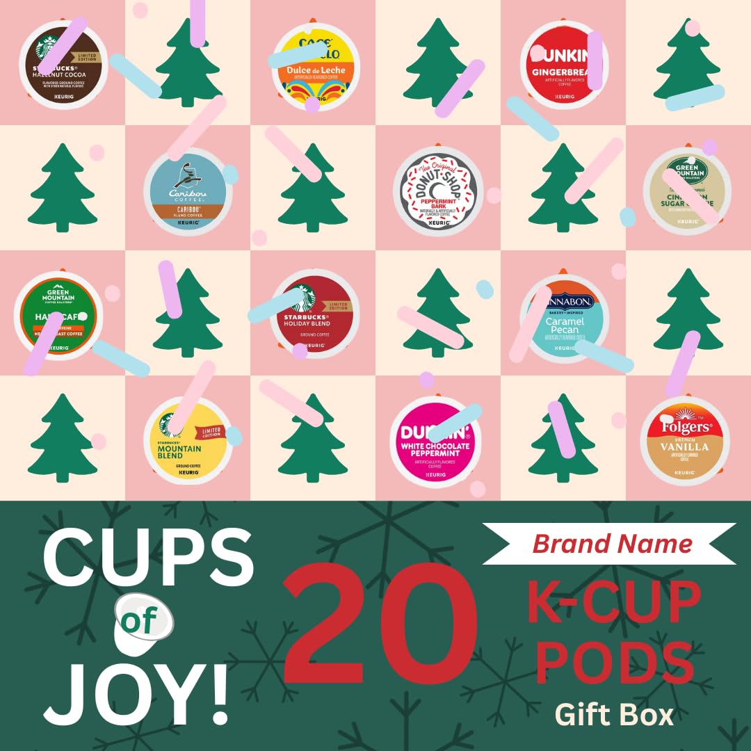 Holiday Favorites Blend K-cups Coffee Pods Variety Sampler Christmas Gift Box  Includes Cafe Bustelo  Dunkin  Green Mountain  Cinnabon & Caribou for Keurig malt-inspired -20 Count
