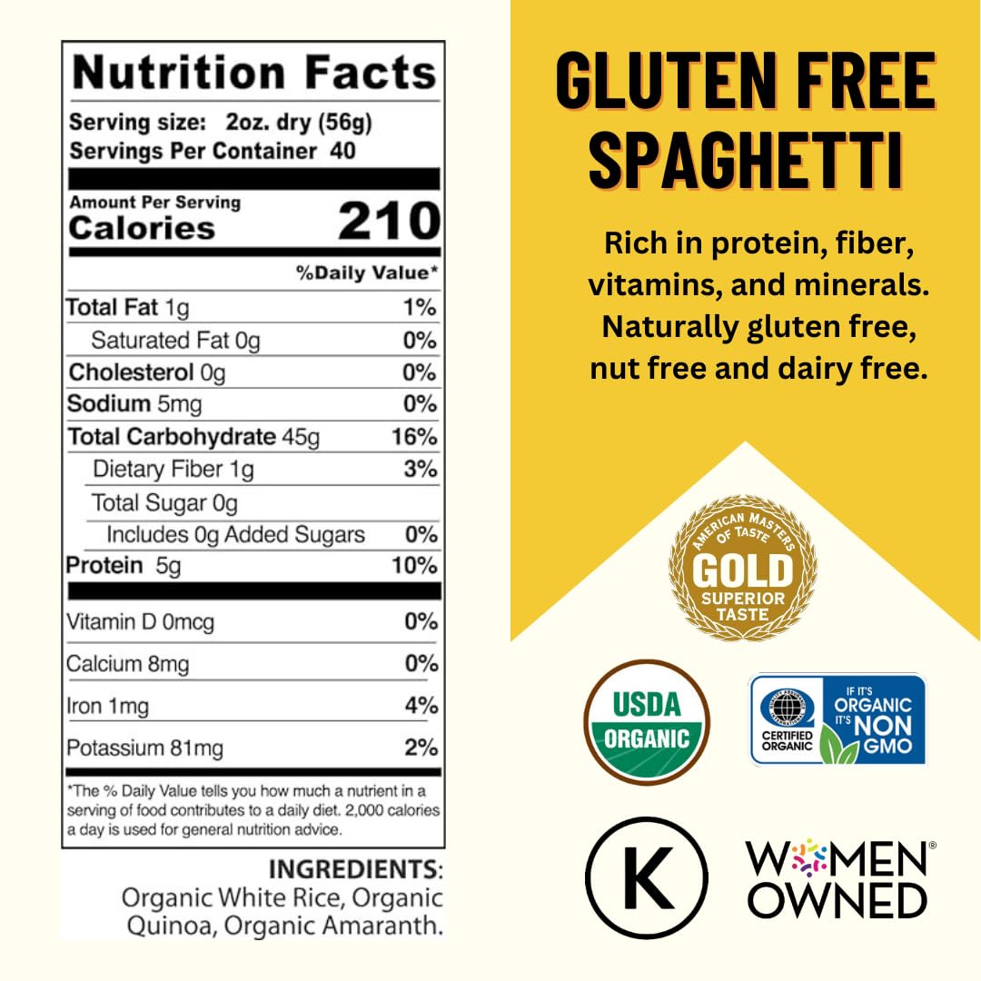 Mountain High Organic Certified Organic Gluten Free Spaghetti Pasta, Case Of 4-5 Lb. Bags, Off White,1 Count(Pack Of 4)