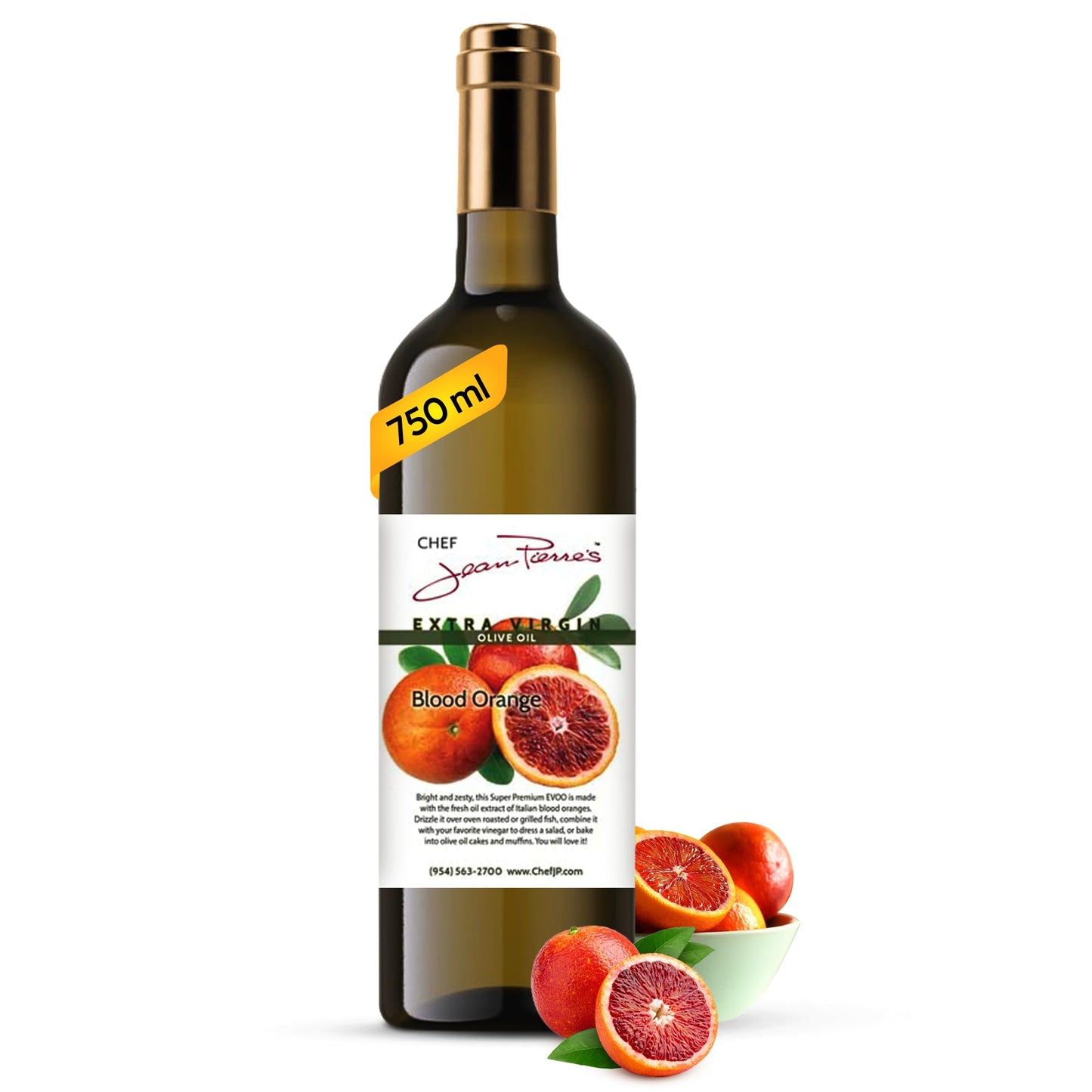 Chef Jean Pierre'S Extra Virgin Blood Orange Olive Oil - 750Ml (25Oz) Glass Bottle - Naturally Infused With Sweet And Tangy Flav