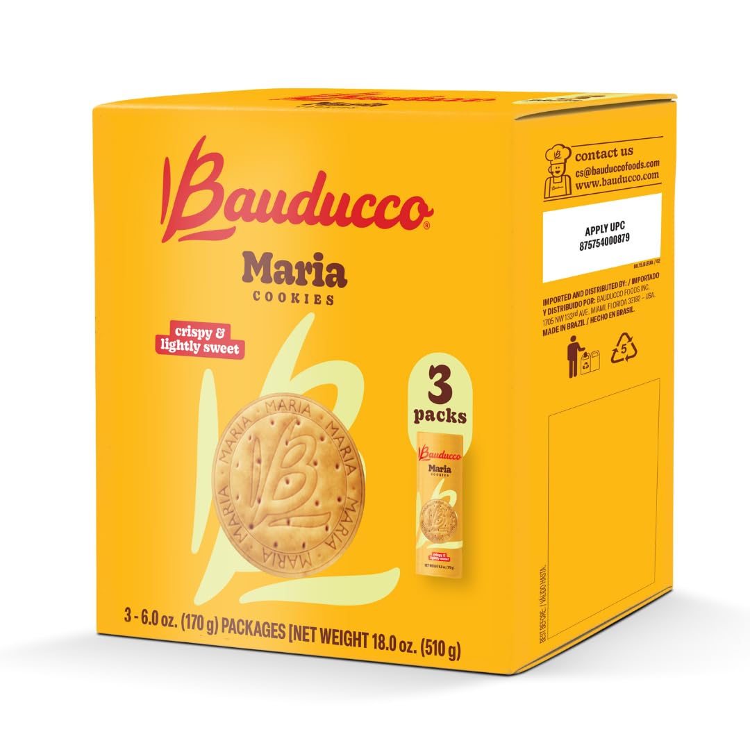 Bauducco Maria Cookies, 18.0 oz (Pack of 3) - Classic Crispy Cookies for Snacking, Coffee, or Tea - Perfect Dessert Treat with N
