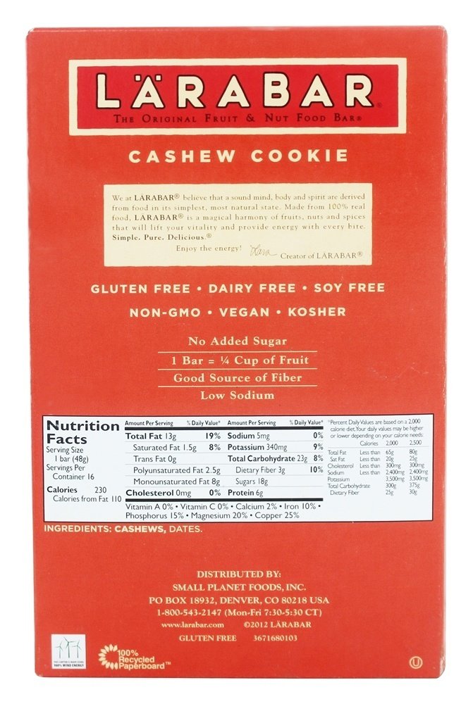 Larabar Cashew Cookie Cad Size, 1.7 Ounce Each, 16 Count (Pack of 1)