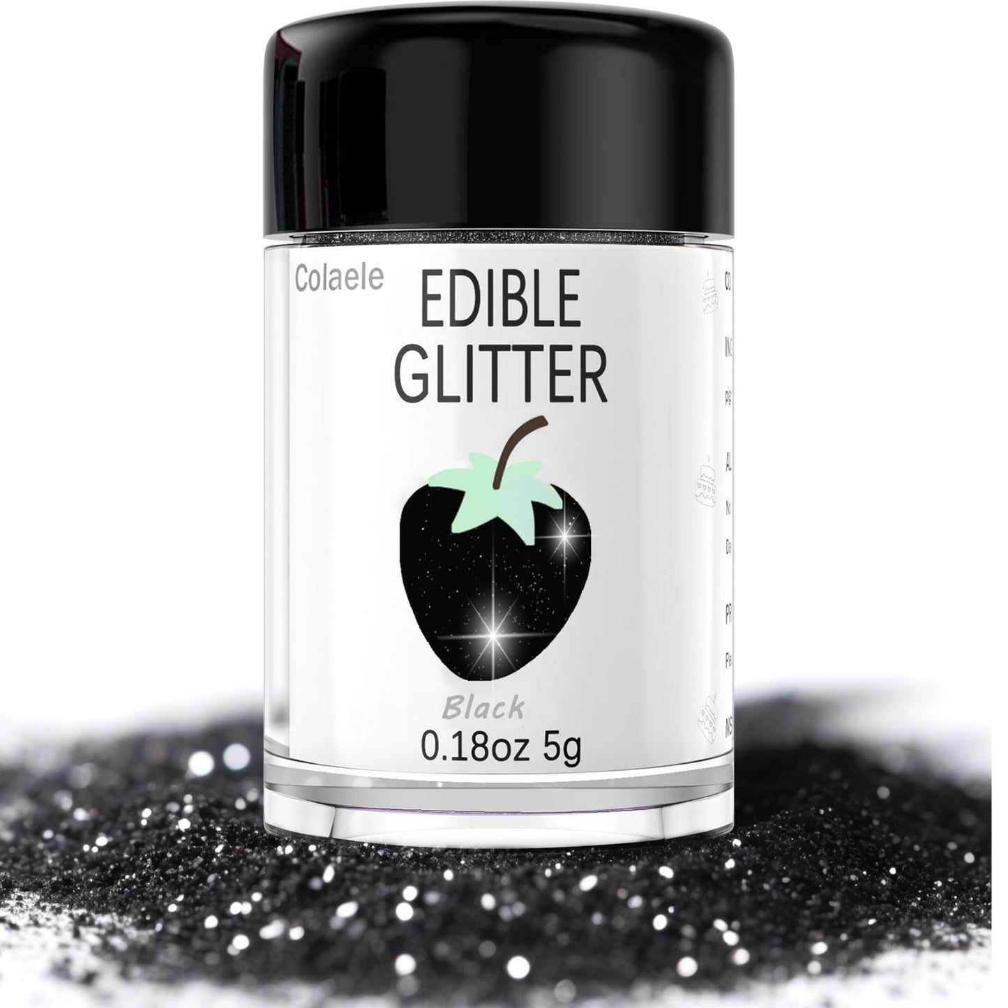 Black Edible Glimmer Powder Glitter - Colaele 5 Grams Food-Grade Luster Dust Metallic Fancy Food Decorating Sprinkle Glimmery Brew Dust For Cake Decorations Drinks Beverage-Inspired Beverage Candy Dessert  Vegan