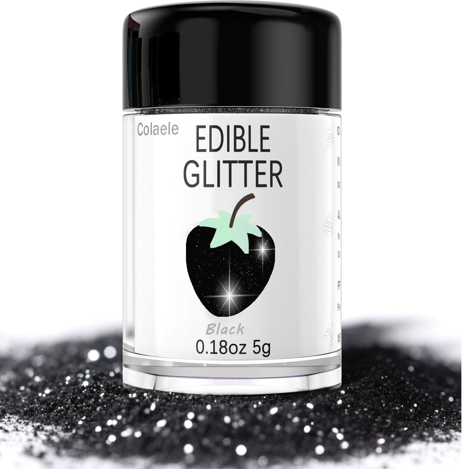 Black Edible Glimmer Powder Glitter - Colaele 5 Grams Food-Grade Luster Dust Metallic Fancy Food Decorating Sprinkle Glimmery Brew Dust For Cake Decorations Drinks Beverage-Inspired Beverage Candy Dessert  Vegan