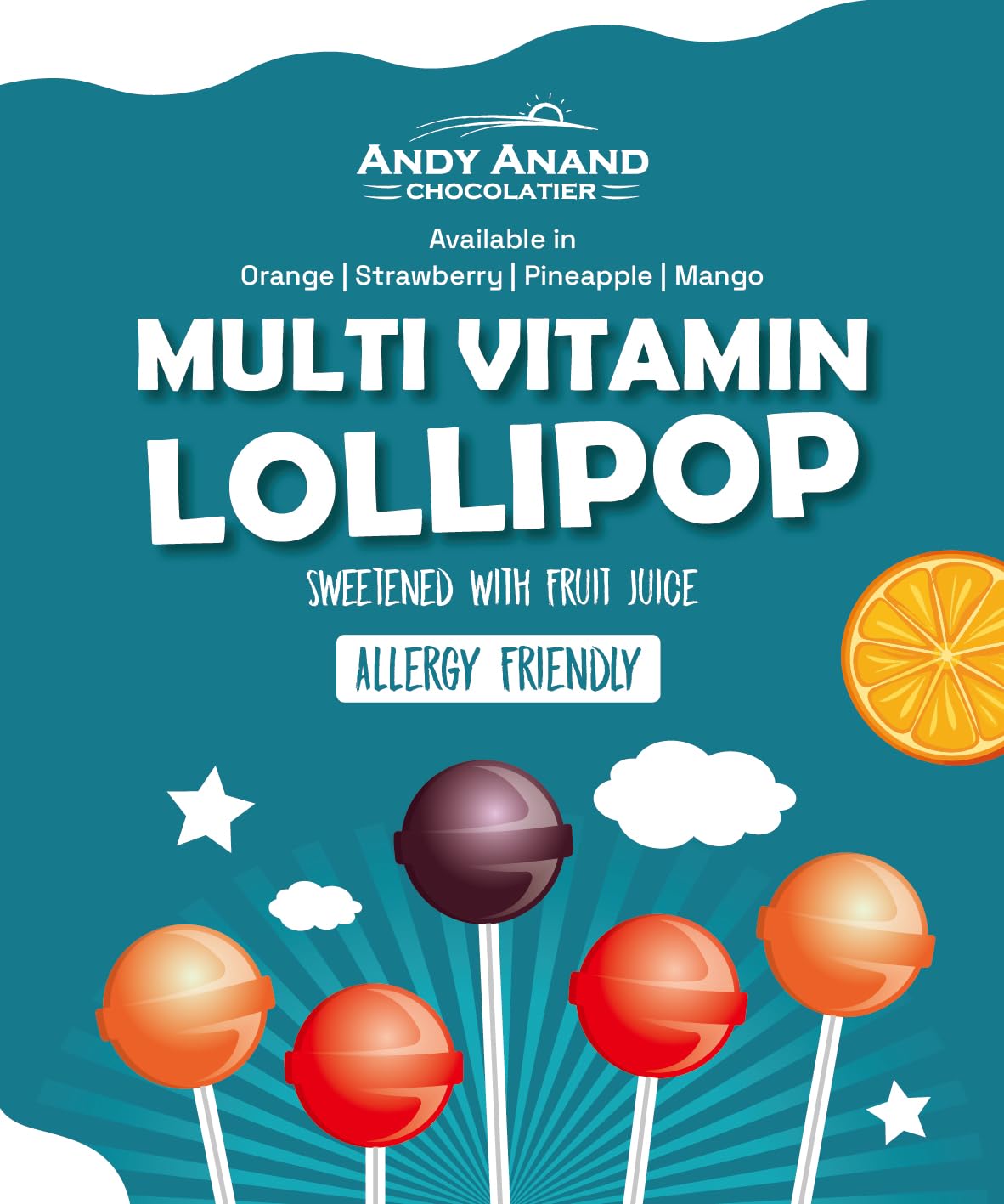 Andy Anand Low-Calorie Lollipops With Multi Vitamins Fruit Flavored, Kids Love Them! 8.8 Oz, Kids Multivitamin Pops, Sweetened W
