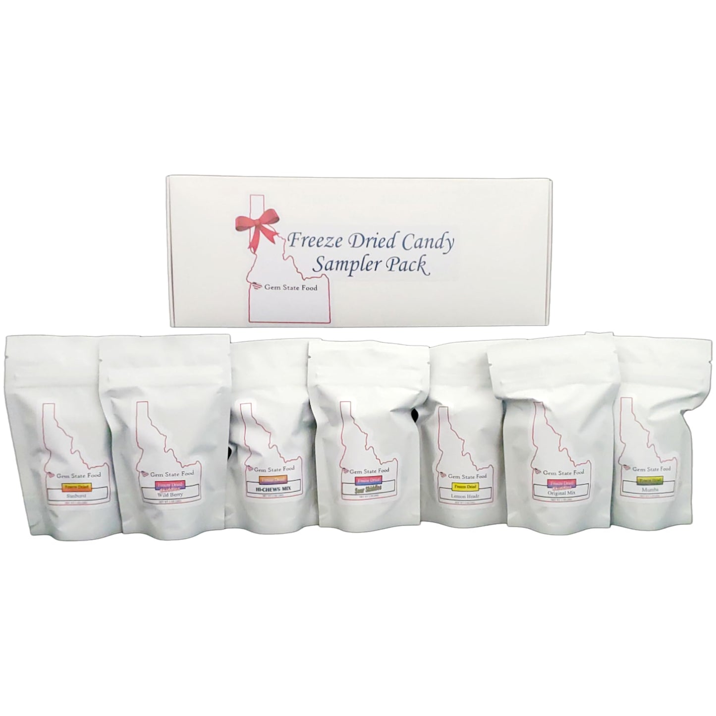 Freeze Dried Candy Variety Pack - 7 Bag Freeze Dried Candy Sampler - Gem State Food - Gift Box - Freeze Dried Skiddles, Lemonhea