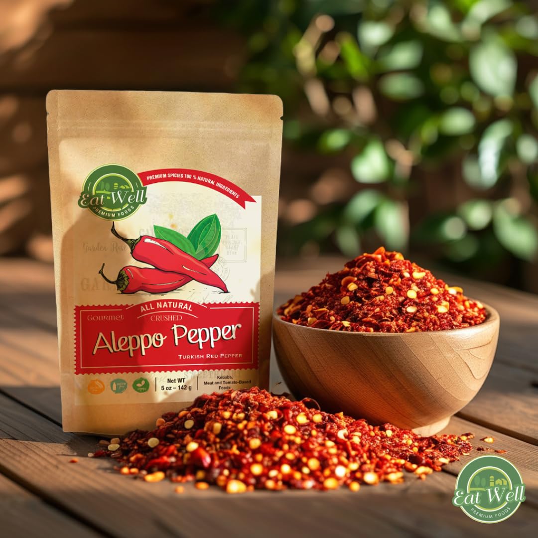 Eat Well Aleppo Pepper Flakes 5Oz, Turkish Red Pepper Flakes, Crushed Middle Eastern Chili Pepper Flakes, Pul Biber Dried Chili,