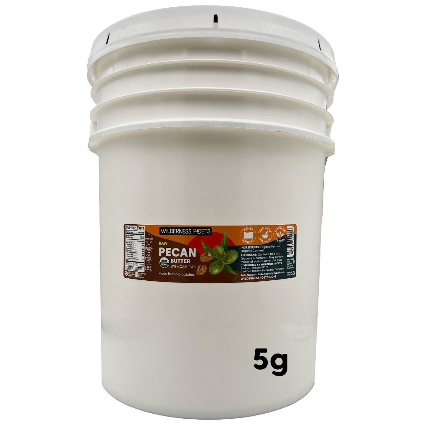 Wilderness Poets, Pecan Butter with Cashews - Organic, Raw, Bulk Size (640 Ounce - 40 Pound - 5 Gallon)