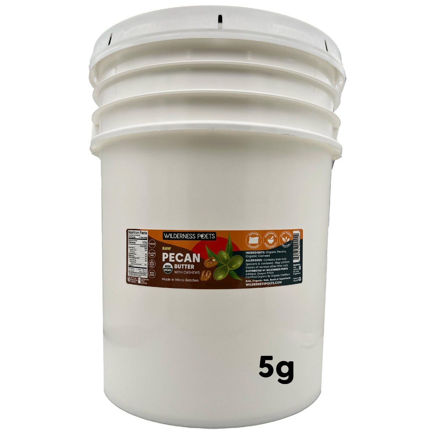 Wilderness Poets, Pecan Butter with Cashews - Organic, Raw, Bulk Size (640 Ounce - 40 Pound - 5 Gallon)