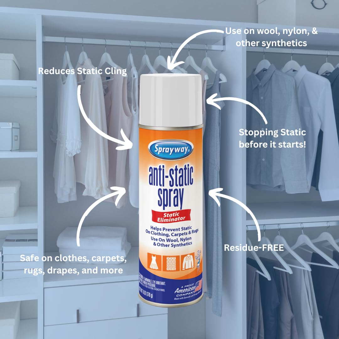 Sprayway Sw956R Residue-Free Anti-Static Spray, Reduce Static Cling, Eliminate Static Shock, 6 Oz