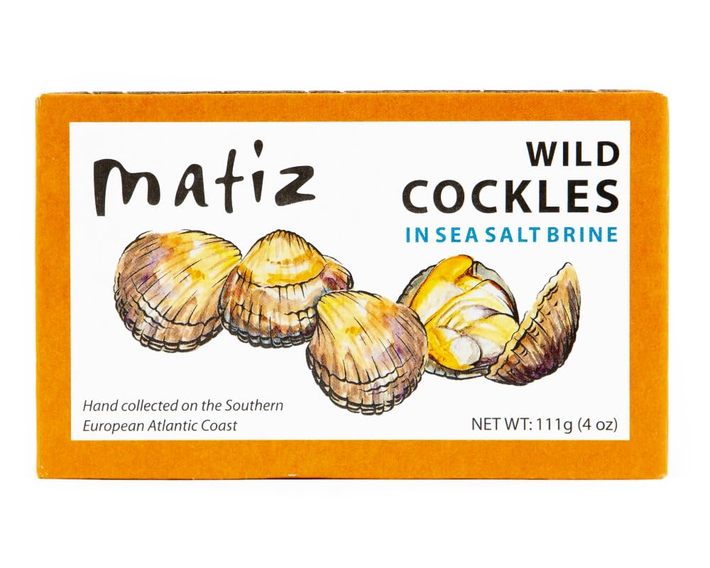Matiz Espaa Wild Cockles from Galicia, Spain in Natural Sea Salt Brine (4 oz.) Spanish Berberechos, Small Clams, Hand Packed, Si