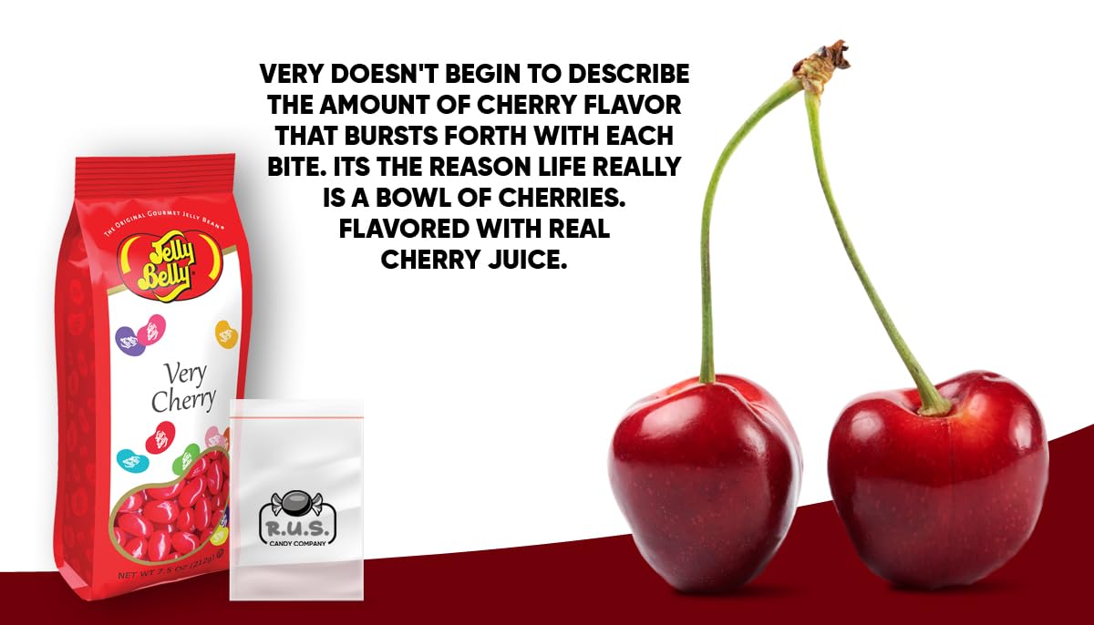 Jelly Belly Bundle- Very Cherry Jelly Beans - 7.5 Oz Gift Bag- Includes Rus Candy Company Travel Size Pocket Bag (Very Cherry)
