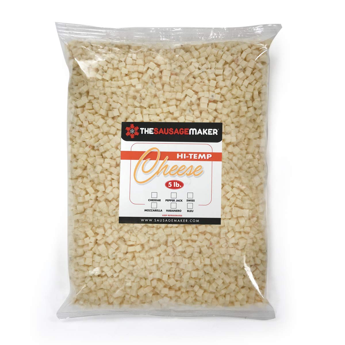 The Sausage Maker High Temp Pepper Jack Cheese 5 Lbs, 1/4 Diced, 400° Heat Cheese for Sausage Making and Grilling