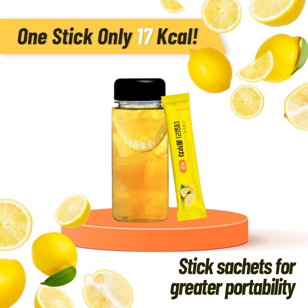 Kayfood Daily Kombucha Powder Tea 5G X 20 Sticks (100G/3.52Oz) With Bottle Sugar Free Diet Tea (Lemon Bottle Set)