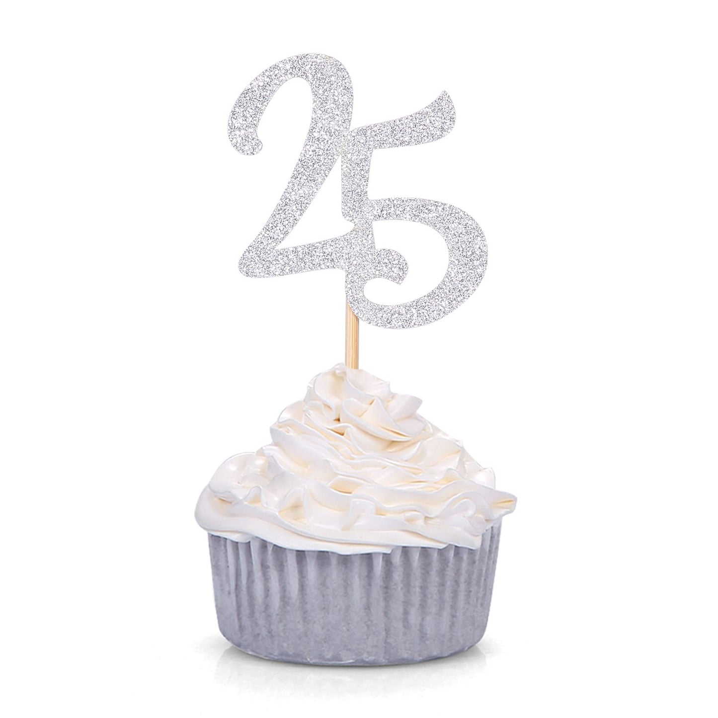 Giuffi 24 Ct Silver Number 25 Cupcake Toppers 25Th Birthday Anniversary Celebrating Party Decors