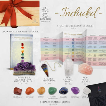 Crystals And Healing Stones Premium Kit In Wooden Box - 7 Chakra Stones Healing Crystals Set, Rose Quartz, Amethyst Cluster, Qua