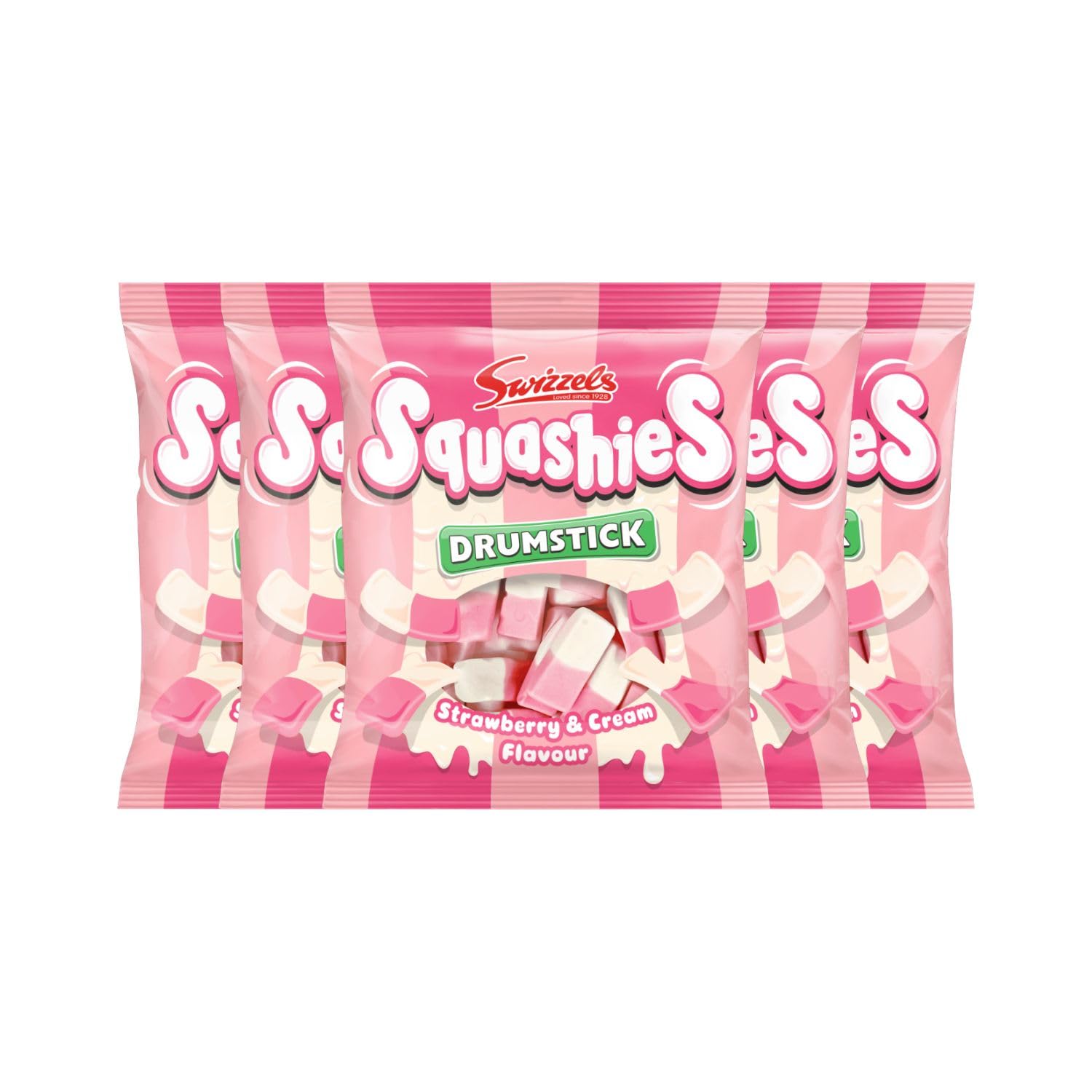 Generic Squashies Drumstick Strawberry & Cream Candies - 120G MultiPack (5 Pack) - Imported from UK
