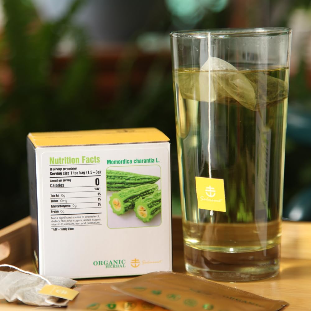 Soilmount Bitter Melon Tea Bags - 100% Organic Pure Bitter Melon Herbal Tea (Kugua/??/??) - Caffeine-Free, No Sugar, Gluten-Free, Vegan, Non-Gmo, 18 Bleach-Free Tea Bags For Health And Wellness