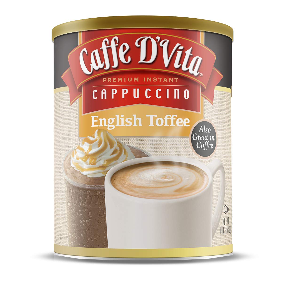 Caffe DVita English Toffee Cappuccino Mix - Instant Cappuccino Mix  Gluten Free  No Cholesterol  No Hydrogenated Oils  No Trans Fat  99% Energy Blend Free  Flavored Instant Coffee - 1 Lb Can