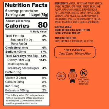 Dinas Confectionery ROYO Bagels - Everything Flavor, Low Carb, Keto-Friendly, High Fiber, Vegan, 6 Pack, Kosher Certified