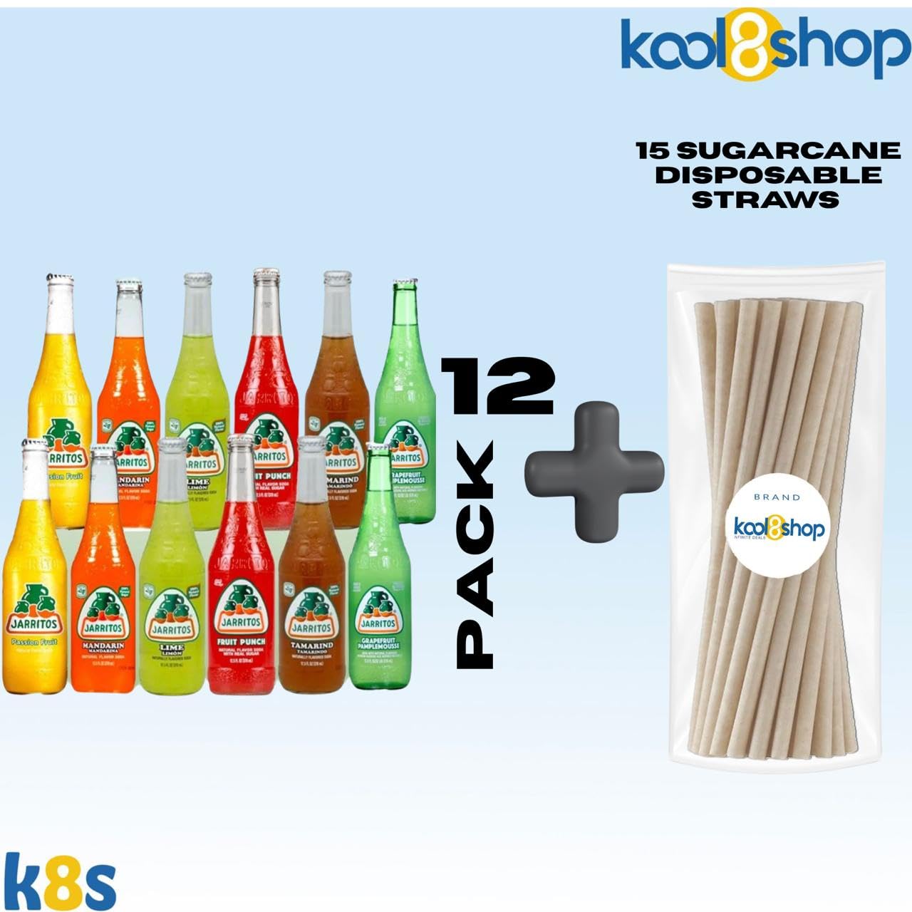 Jarritos Variety Pack Mexican Soft Soda Drink 12 Fl Oz Glass Bottles 12 Pack + 15 Sugarcane Disposable Straws By Kool8Shop Infin