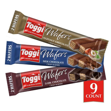Toggi Fine European Chocolate Wafers Snack Box, Milk & Dark Chocolate, Hazelnut, 1.75 oz, 9 Count