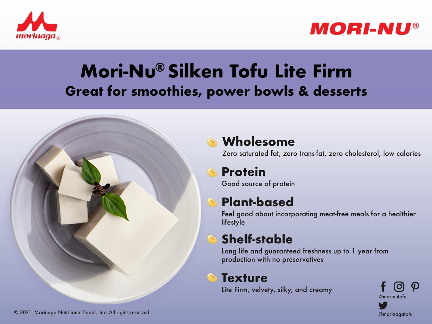 Mori-Nu Silken Tofu Lite Firm | Velvety Smooth And Creamy | Low Fat, Gluten-Free, Dairy-Free, Vegan, Made With Non-Gmo Soybeans, Ksa Kosher Parve | Shelf-Stable | Provides Protein | 12.3 Oz X 6 Packs