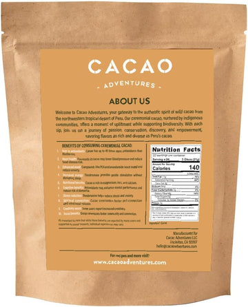 Cacao Adventures Ceremonial Grade Cacao | 100% Pure | Dairy Free & Vegan | Unsweetened | Tropical Desert | 8 Oz