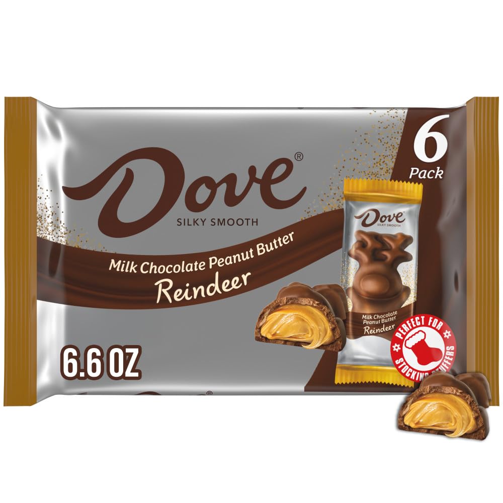DOVE Milk Chocolate Peanut Butter Reindeer Christmas Chocolate Candy Bar  Christmas Candy Stocking Stuffers  1.1 Oz (Pack of 6)