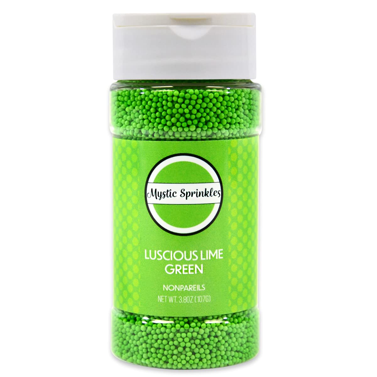 Mystic Sprinkles Solid Color Nonpareils 3.8Oz Bottle (Luscious Lime Green)