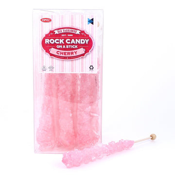 Extra Large Rock Candy Sticks: 12 Pink Cherry Lollipop - Individually Wrapped - Crystal Rock Candy Sticks For Party Favors, Candy Buffet, Birthdays, Weddings, Receptions, Bridal And Girl Baby Shower
