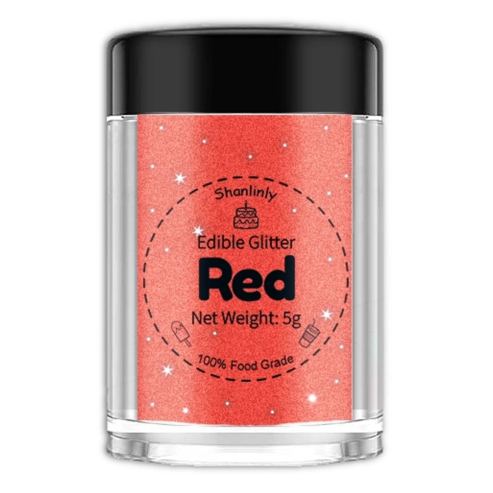 Shanlinly Red Edible Glitter - Food Grade Shimmer Dust for Cakes, Cookies, Cocktails, 5g