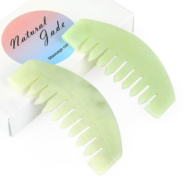 Airogym 2 Pcs Natural Jade Massage Comb, Guasha Scraping Scalp Comb, Multi-Functional Handheld Head Massage Tools, Meridians Mas