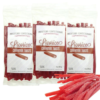 Cinnamon Licorice Twists Pack of 3 - Spicy Fat-Free Old Fashioned Gourmet Red Hots Cinnamon Candy in Bulk - Soft & Chewy Texture