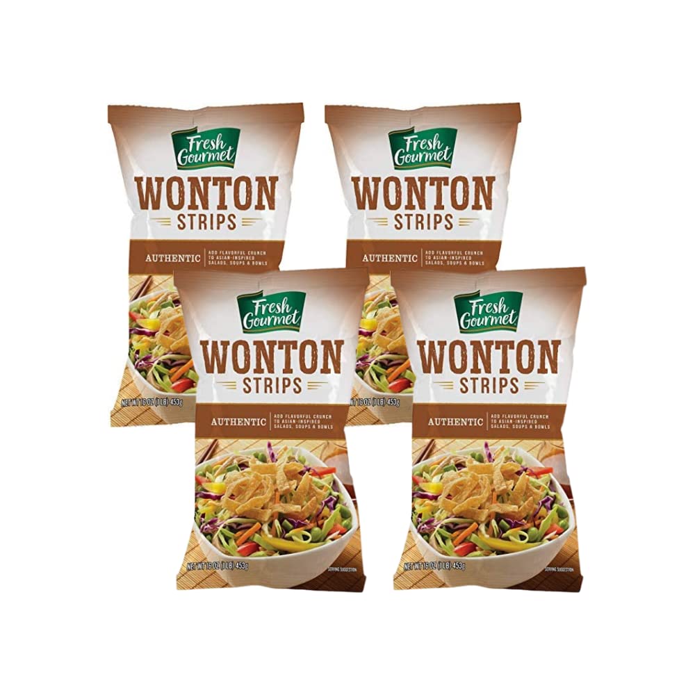 Fresh Gourmet Authentic Wonton Strips Crunchy Snack and Salad Topper (16 Ounce (Pack of 4))