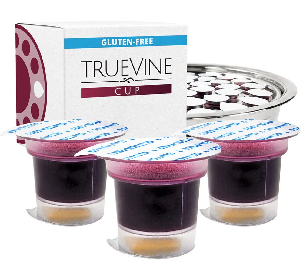 TrueVine Communion Cups and Wafer Set - Prefilled, Gluten Free Bread & Grape Juice, 100 Count