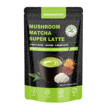 Mushroom Matcha Latte Powder - Super Ceremonial Grade Matcha with Adaptogenic Mushrooms for Brain Health and Energy - Vegan and 