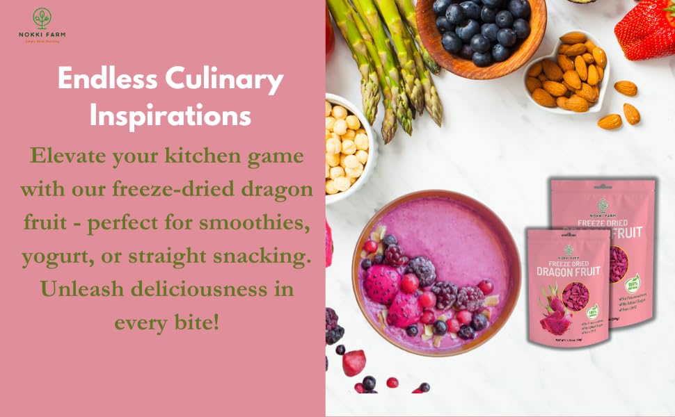 (Pack Of 1) Nokki Farm Freeze-Dried Dragon Fruit 50G | 100% Natural | No Sugar Added | Vegan | Non Gmo | All Natural | Superfood