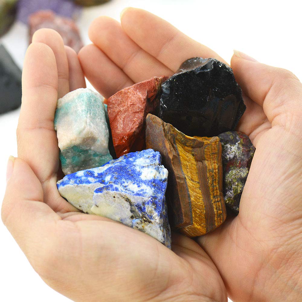 Uu Unihom 3 Lbs Bulk Rough Madagascar Stones Mix - Large 1'' Natural Raw Stones Crystal For Tumbling, Cabbing, Fountain Rocks, D