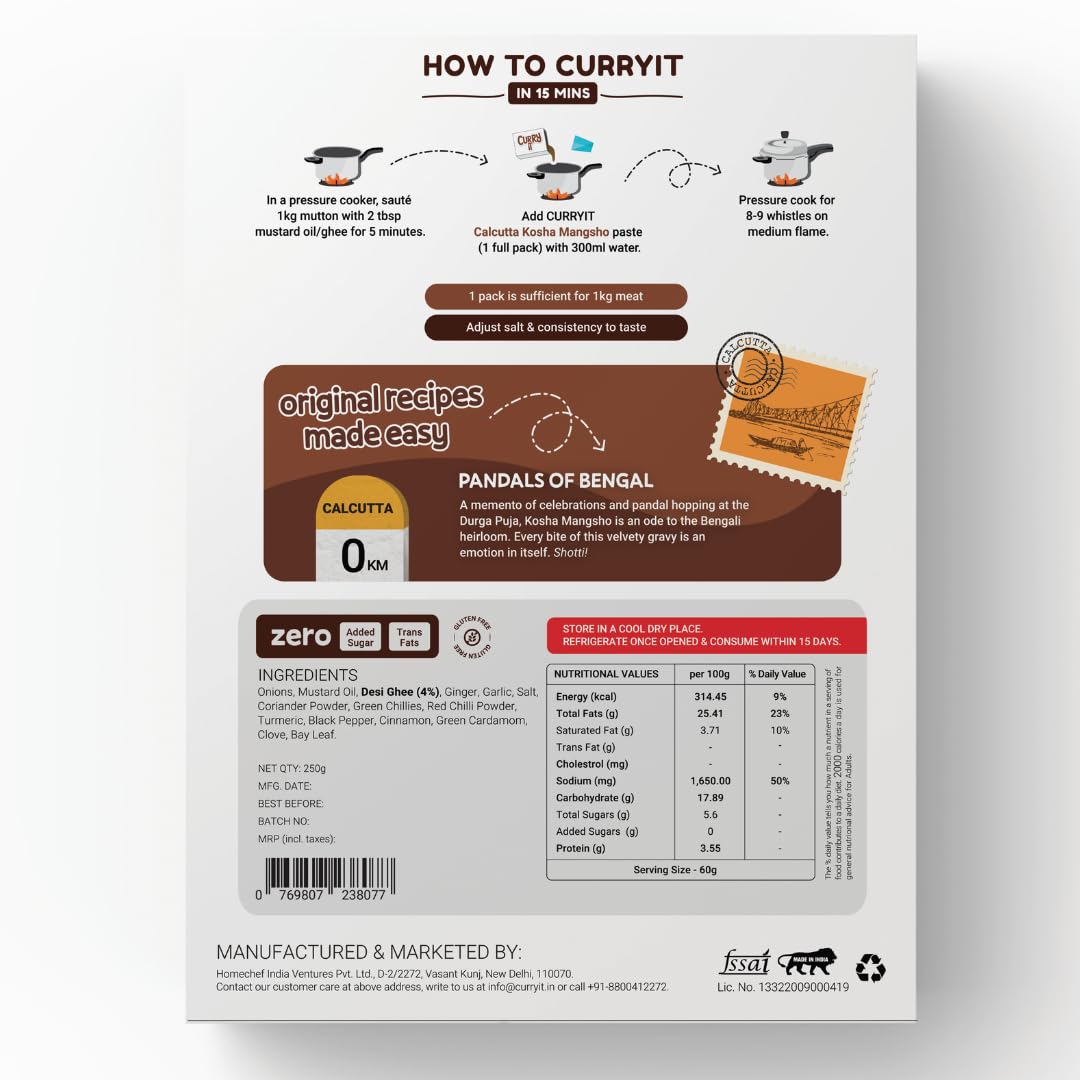 CURRYiT Ready To Cook Mutton, Chicken & Fish Curry Paste 250g - Serves 4-6, Gluten-Free Indian Masala Gravy, Made with Ghee, Ready in