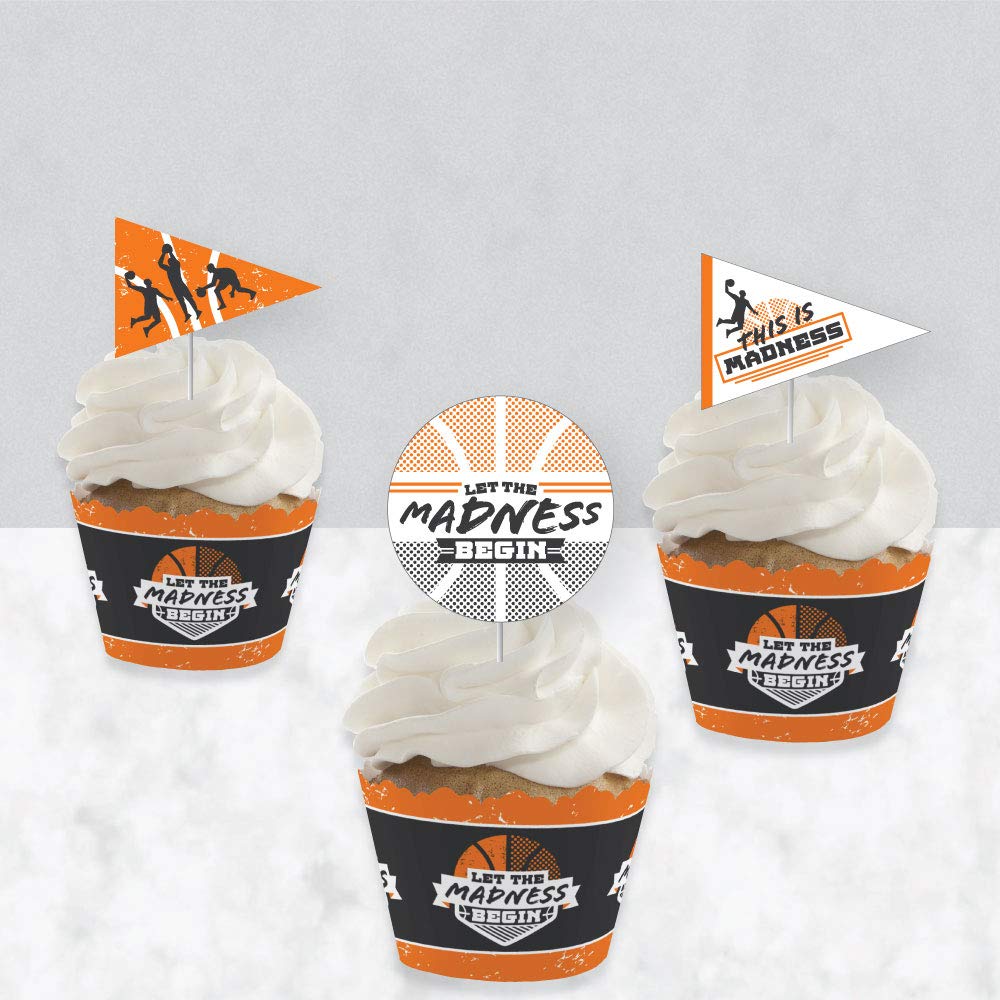 Big Dot Of Happiness Basketball - Let The Madness Begin - Cupcake Decoration - College Basketball Party Cupcake Wrappers And Tre