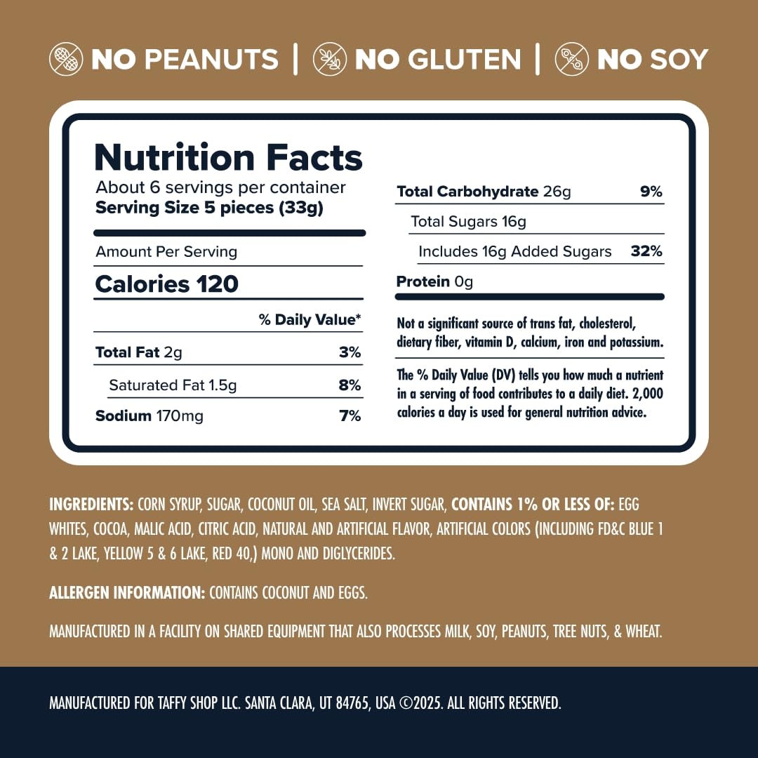 Taffy Shop Chocolate Lovers Favorites, Salt Water Taffy - Assorted Gourmet Soft Chewy Candy, Variety Pack, Bulk Sweet Snack, Fre