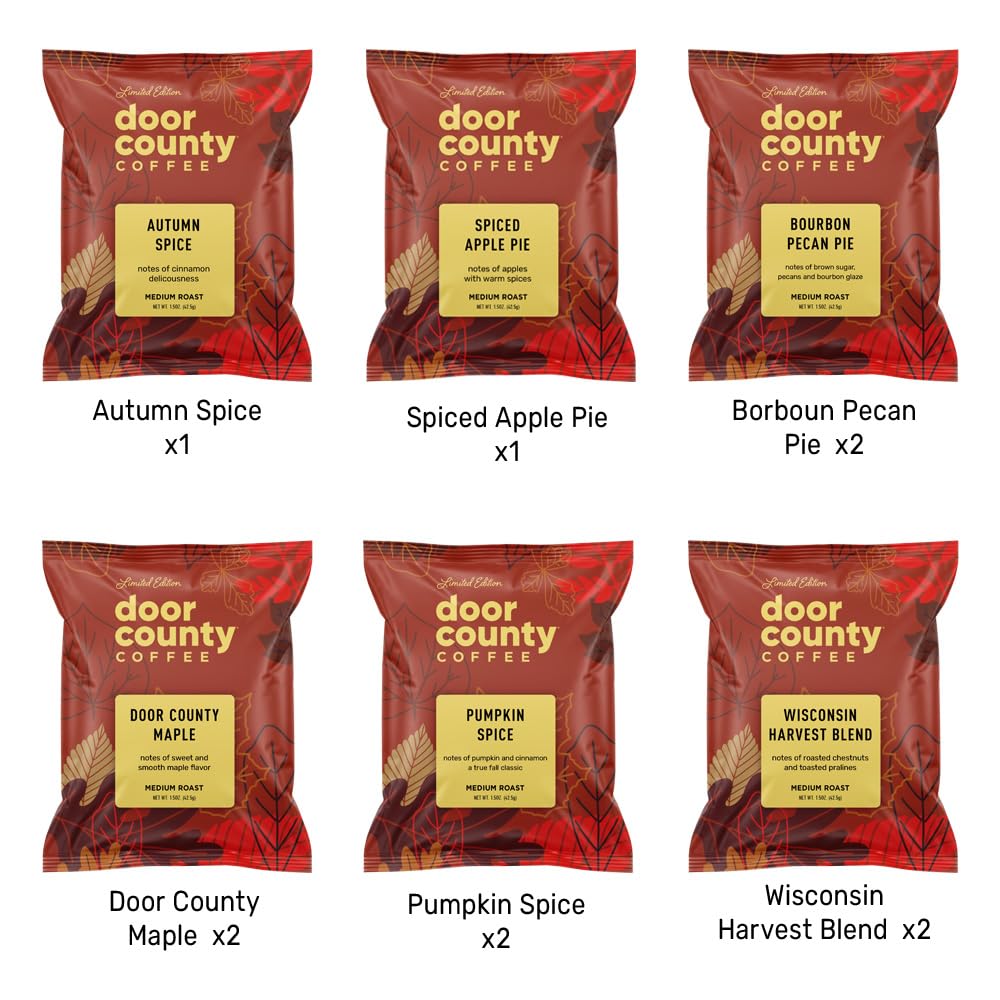 Door County Coffee Gourmet Fall Flavored Coffee Sampler Pack - 10 Bags, 1.5 Ounce Each, Brown