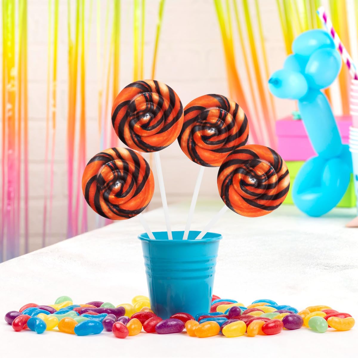 Orange and Black Swirl Lollipops  Pack of 50 Pieces Suckers Individually wrapped  Ideal Lollipops Bulk Supply for Candy Buffets  Vibrant Swirl Suckers for Easy Sharing